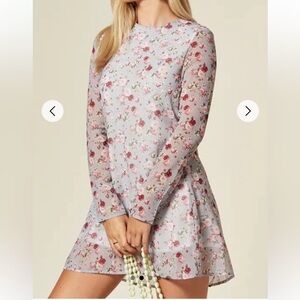 HAODUOYI Gray Pink Long Sleeve Bishop Sleeve Dress